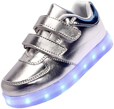 Merveilleux Unisex 7 Color LED Light Up Sport Shoes USB Charging Velcro Flashing Sneakers,#K4, Silver 25M