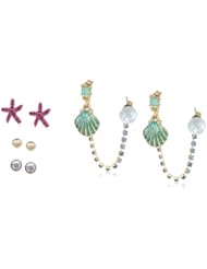 Betsey Johnson "Jewels of the Sea" Sea Shell and Starfish Set of 5 Stud Earrings