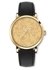 SPRAWL Aanalog Fashion Series Gold Ladies Watches of Genuine Black Leather Strap,Unique Wrist Watch for Women Girls Designed with Flores palace in beige