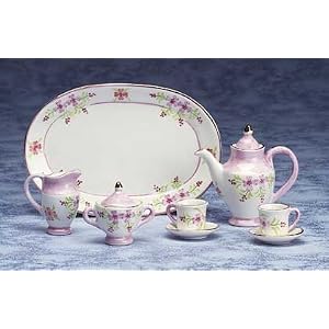 10 Piece Mini Miniature Painted Floral Tea Cup Pot Set