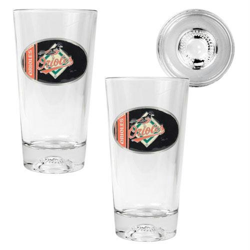 MLB Baltimore Orioles Two Piece Pint Ale Glass Set with Baseball Bottom - Oval Logo