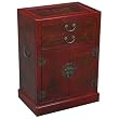 Handmade Oriental Furniture - 30" Antique Style Red Leather Wine Cabinet / Bar