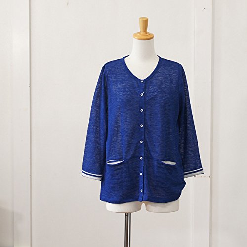 (ダナファヌル) DANA FANEUIL 薄手リネンニット　ボーダー使い長袖前開きカーディガン