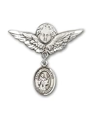 Sterling Silver Baby Badge with St. Augustine Charm and Angel w/Wings Badge Pin