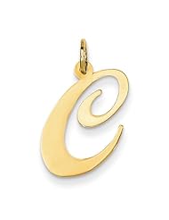14K Yellow Gold Large Fancy Script Initial C Charm Pendant