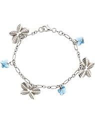 Sterling Silver Butterfly Blue Topaz Swarovski Crystals 7 in. Oval Link Charm Bracelet