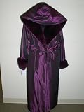 Taffeta Rex Rabbit Hooded Wrap Coat w/Detachable Sheared Rabbit Lining