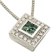 1/4 Ct.T.W. Round Brilliant Cut Diamonds Princess Cut Emerald, 14Kt. White Gold. Diamond Necklace