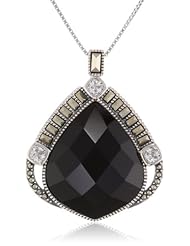 Judith Jack "Flamenco" Sterling Silver, Marcasite and Onyx Teardrop Pendant Necklace, 18"