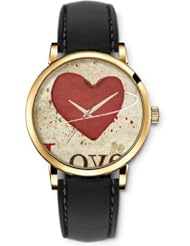 SPRAWL Aanalog Fashion Series Gold Ladies Watches of Genuine Black Leather Strap,Unique Wrist Watch for Women Girls Designed with Heart