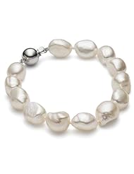 HinsonGayle AAA Handpicked Ultra-Iridescent 10-11mm White Free-Form Baroque Pearl Bracelet (Sterling Silver, 7.5")