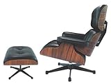 MID CENTURY MODERN LOUNGE CHAIR AND OTTOMAN SET WOOD / LEATHER