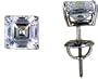 14K white gold Asscher cut cubic zirconia screwback earrings