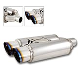 Universal 3.5 Slanted N1 Style Dual Burnt Tip T-304 Stainless Steel Weld On Exhaust Muffler with 2.5 Inlet and Removable Silencer
