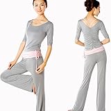 Great Value Yoga Clothing Modal Spring Middle-length Sleeve Yoga Clothing Suit Size M (Pink + Gray)