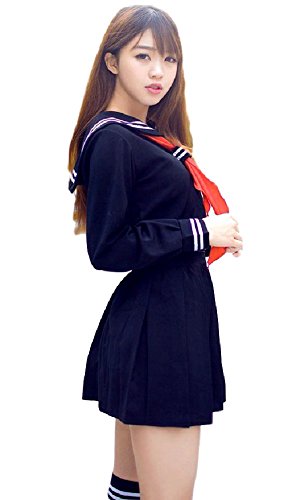 SPJ: Sailor Suit Cosplay Costume【Jacket+Skirt+Ribbon Tie+Socks】Orthodox School Girl