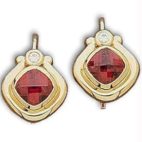 14k Yellow Gold Mozambique Garnet Diamond Earrings
