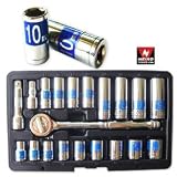 Professional-Quality 3/8 Drive Metric 21-Piece Hi-Visibility Chrome Socket Set