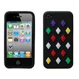 BRAND NEW BLACK APPLE IPHONE LOZENGE SILICONE CASE COVER FOR THE 4 4G WITH FR...