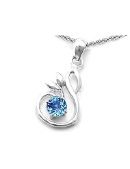 Original Star K (tm) Round Simulated Blue Topaz Swan Pendant in 925 Sterling Silver