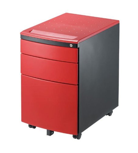 RS215 3 Drawer Metal Mobile File Cabinet - Black/Red