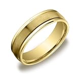 10k Yellow Gold 6mm Comfort Fit Round Edge Mens Wedding Band w  Satin Center, Size 9
