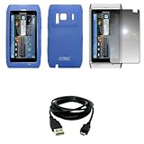 EMPIRE Blue Silicone Skin Case Cover + Mirror Screen Protector + USB Data C ....