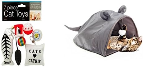A Mouse Shape Cat House with Hanging Toy Bundled with a Cat Toys Set