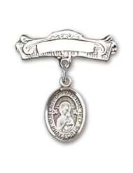 Sterling Silver Baby Badge with Our Lady of Perpetual Help Charm and Arched Polished Badge Pin