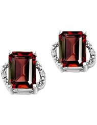 Tommaso Design (tm) Emerald Cut 8x6mm Genuine Garnet and Diamond Earrings
