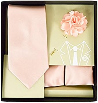 Men's Microfiber Peachy Coral Matching Necktie Tie, Hanky and Lapel Pin Box Set