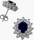 10 Karat White Gold Diamond & Created Sapphire Gemstone Earrings