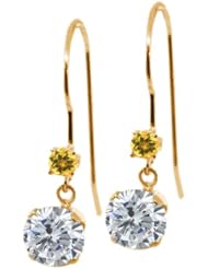 1.14 Ct Round I/J Diamond Yellow Citrine 14K Yellow Gold Earrings