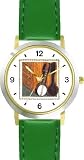 Banjo in Open Case Leaning against Bureau or Dresser - from Hush Little Baby by Artist: Sylvia Long - WATCHBUDDY® DELUXE TWO-TONE THEME WATCH - Arabic Numbers - Green Leather Strap-Size-Children's Size-Small ( Boy's Size & Girl's Size )