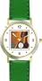 Banjo in Open Case Leaning against Bureau or Dresser - from Hush Little Baby by Artist: Sylvia Long - WATCHBUDDY� DELUXE TWO-TONE THEME WATCH - Arabic Numbers - Green Leather Strap-Size-Large ( Men's Size or Jumbo Women's Size )