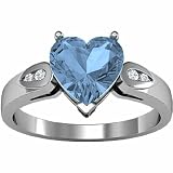 14K White Gold Heart Shaped London Blue Topaz and Diamond Ring