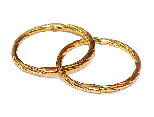 14mm 22K GOLD OVER SOLID STERLING SILVER TWISTED HINGED HOOP EARRINGS, Easy On & Off !