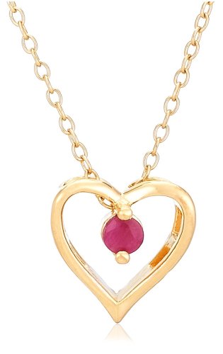 Yellow Gold Overlay Sterling Silver Ruby Heart Pendant - 18 inch