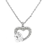 Perfect Gift - High Quality Glistering Joyful Heart Pendant with Silver Swarovski Crystals and CZ and Necklace (2954)