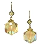 Sweet Romance Retro Gold Plated Art Glass Ingalio Faceted Topaz Dangle Earrings