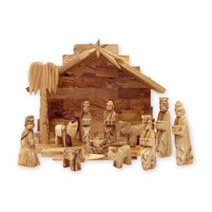 Olive Wood Miniature Set with Stable 12 pieces