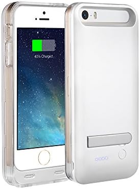 [Apple Certified ]EasyAcc® MFi 2400mAh iPhone 5 5s battery charging case, Rechargeable extended protective Battery Case for iPhone 5 5s,Original Lightning Charging Plug, 2 differently colored attachable frames, integrated kick stand,White [12-month Warranty]