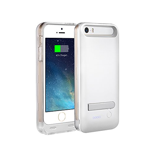 [Apple Certified ]EasyAcc® MFi 2400mAh iPhone 5 5s battery charging case, Rechargeable extended protective Battery Case for iPhone 5 5s,Original Lightning Charging Plug, 2 differently colored attachable frames, integrated kick stand,White [12-month Warranty]