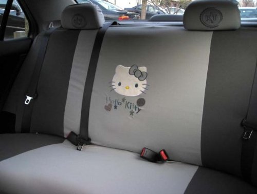 Holiday Season- FREE upgrade any shipping service to PRIORITY MAIL (only takes about 2-3days. 4pcs Set of Hello Kitty Gray Car Back Seat Cover...with Free Gift of Non-slip Dash Grip Pad Mat