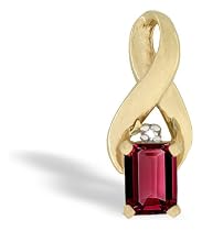 14K Yellow Gold Emerald-cut Created Ruby and Diamond Pendant