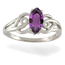 14K White Gold Genuine Marquise Amethyst Ring by Jewels For Me