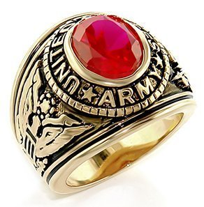 US Army Ring - (Gold Plated w/ Red Stone) Military Rings Jewelry - Officers Special Forces Military