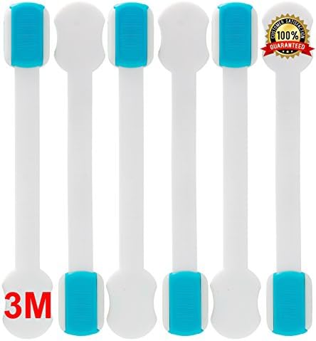 QOL TOP - Child Safety Locks -Baby Cabinet Latches - Multi Use-for drawer, door, desk, fridge, oven, toilet seat, kitchen-Color -White-Blue - Set of 6 - Protect Your Kids!