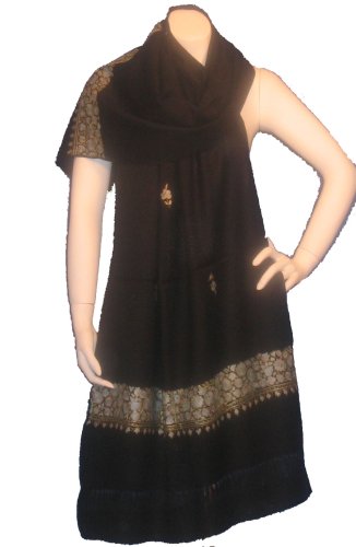 Dressy Soft woolen jamavar shawl or wrap from India   Extremely soft paper mesh work, Black