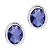 1.30 Ct 7X5mm Blue Iolite Checkerboard .925 Sterling Silver Stud Earrings